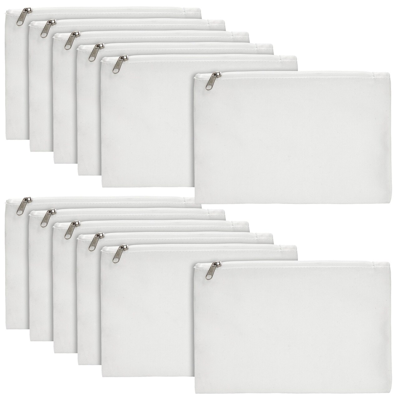 Juvale 12-Pack Bulk Blank Canvas Zipper Pouch Set, 8x6" Canvas Pencil Pouch with Zipper for Cosmetic & DIY Crafts, Pens, Markers, Scissors, Makeup Brushes, Lip Gloss, Hair Clips